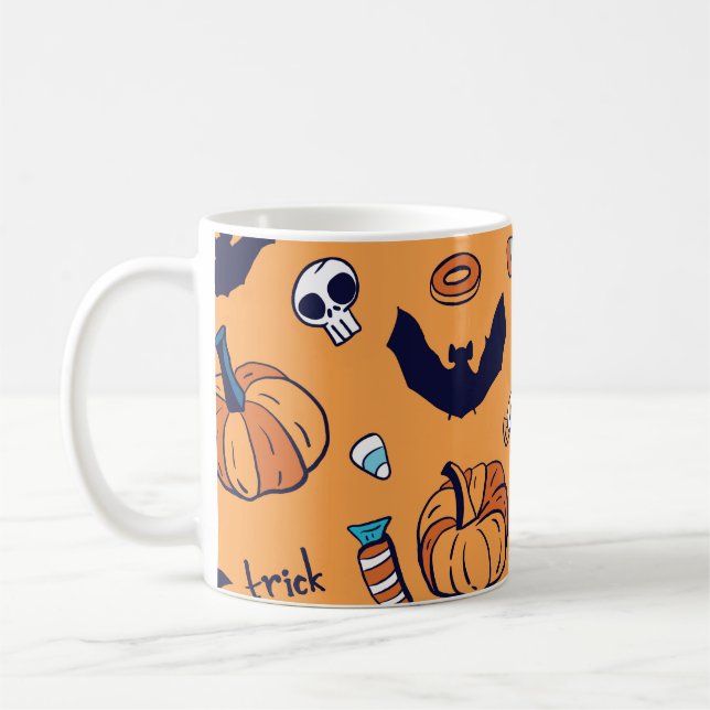 Candy Skull Pumpkin Bat Nahtlose Muster. Kaffeetasse (Links)