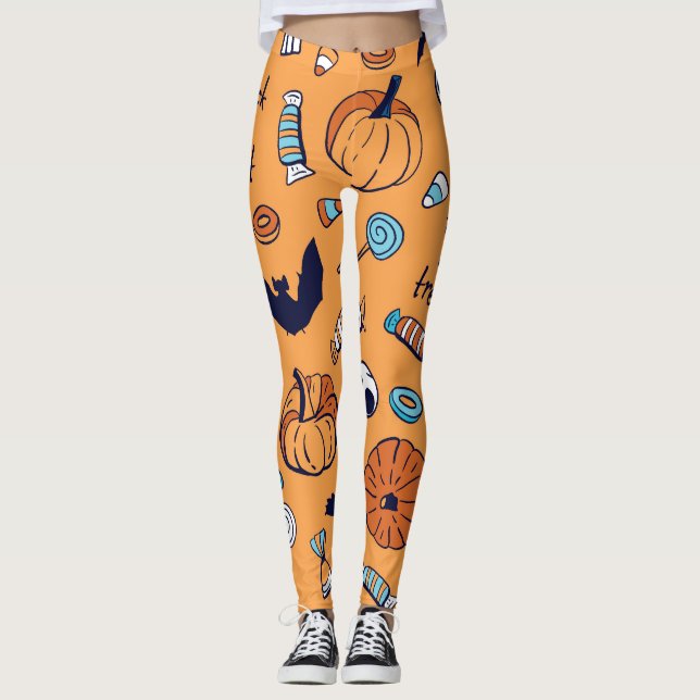 Candy Skull Pumpkin Bat Nahtlose Muster. Leggings (Vorderseite)