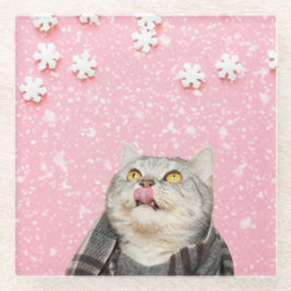 Candy Snowflake Cat Glass Untersetzer