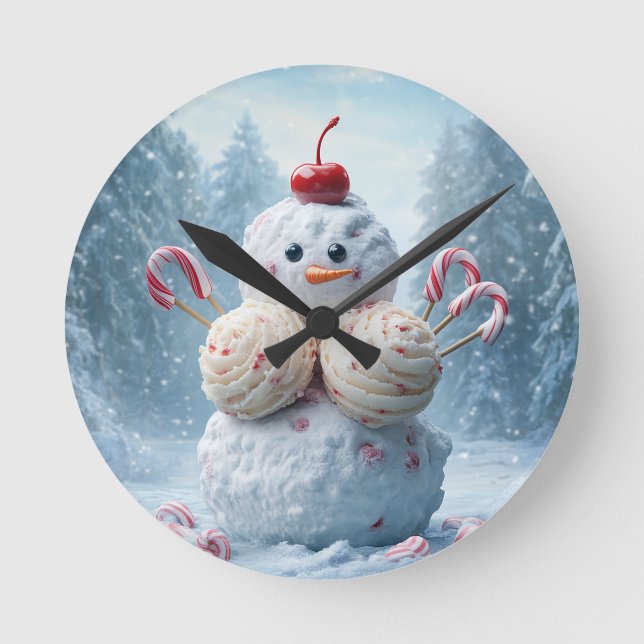 Candy Snowman Wall Clock - Fun Winter Wonderland D Runde Wanduhr (Vorderseite)