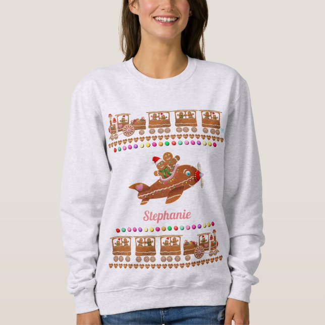 Candy-Sprinkled Lebkuchen Züge und Flugzeug Sweatshirt (Vorderseite)