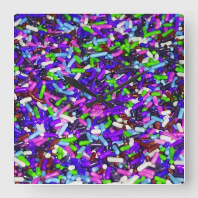 Candy Sprinkles 2 Quadratische Wanduhr (Vorderseite)
