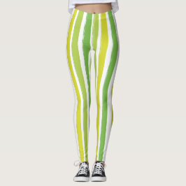 Candy Stripe Art Grün und Weiß Vertikal gestreift Leggings