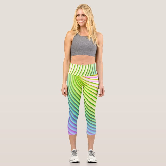 Candy Stripe Pastel Rainbow Happy Color Capri Leggings (Vorderseite)