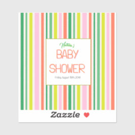Candy Stripe Pink Colorful Rainbow Baby Shower Aufkleber