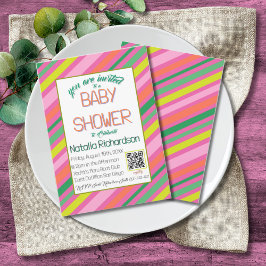 Candy Stripe Pink Colorful Rainbow Baby Shower Einladung