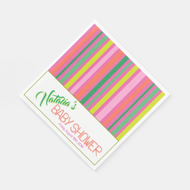 Candy Stripe Pink Colorful Rainbow Baby Shower Serviette (Ecke)