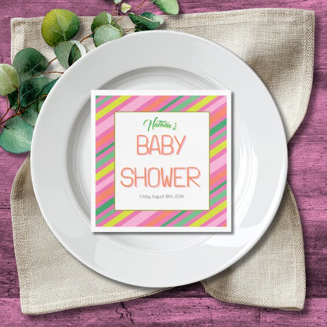 Candy Stripe Pink Colorful Rainbow Baby Shower Serviette (Von Creator hochgeladen)