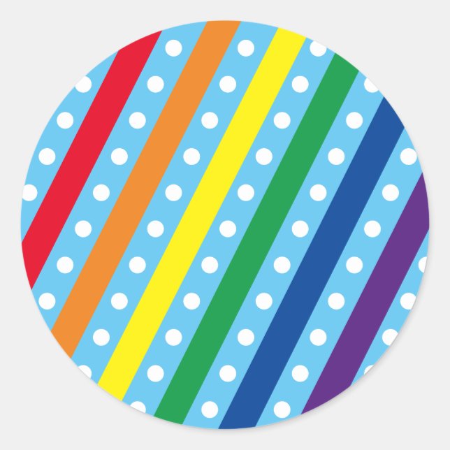 Candy Stripe & Polka Dot Round Stickers (Regenboge (Vorderseite)