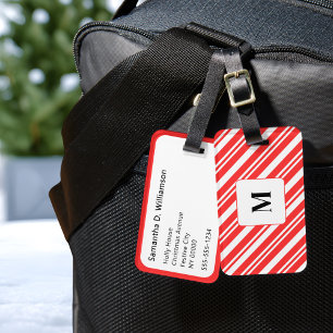 Candy Stripe Rot und Weiß Monogramm Weihnachten Gepäckanhänger