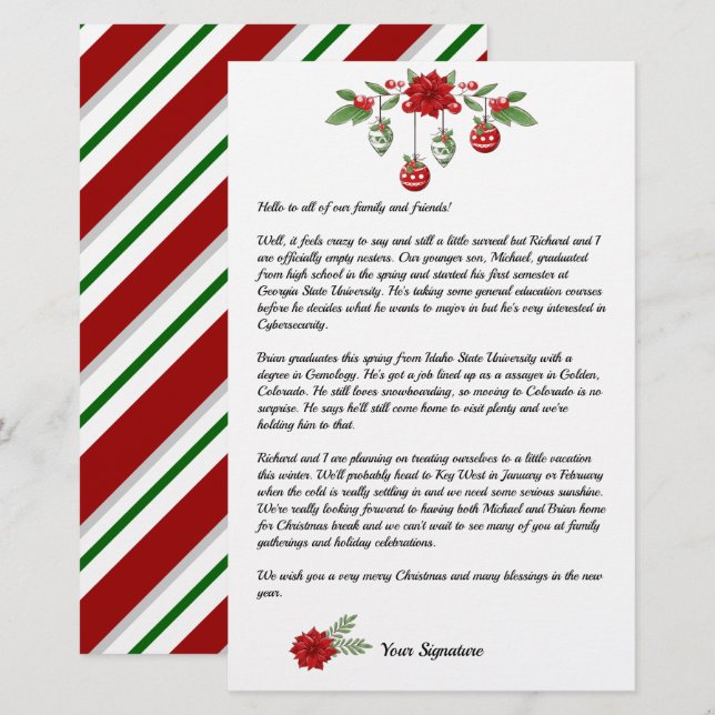 Candy Stripe Weihnachts-Familie Newsletter Text hi Briefpapier (Vorne/Hinten)