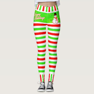 Candy Striped Elf Happy Festival mit Snowman Leggings