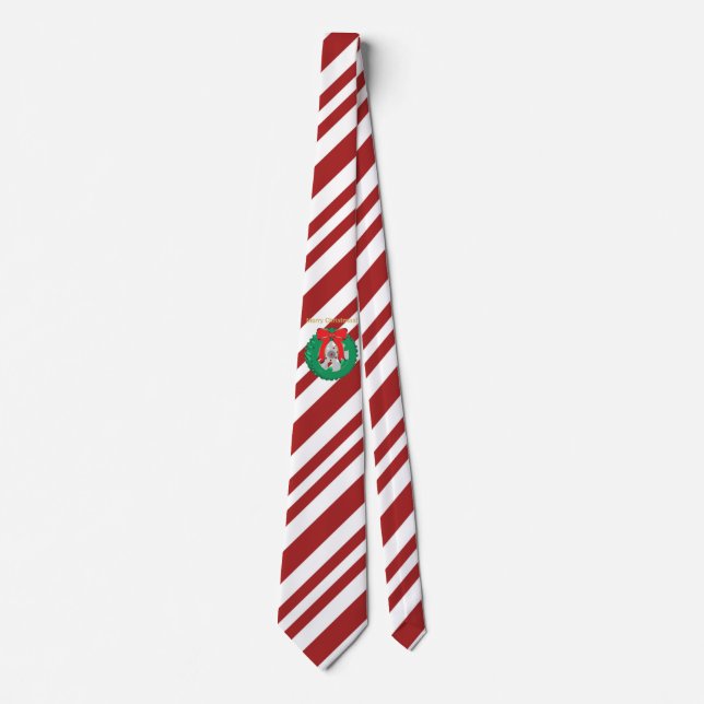 Candy Striped Frohe Weihnachtsreifen Kranz auf ein Krawatte (Vorderseite)
