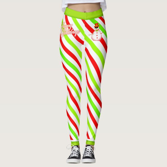 Candy Striped Happy and Festive mit Snowman Leggings (Vorderseite)