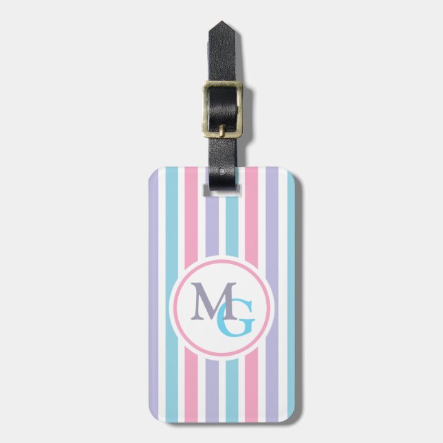 Candy Striped Monogrammed Gepäckanhänger (Vorderseite vertikal)