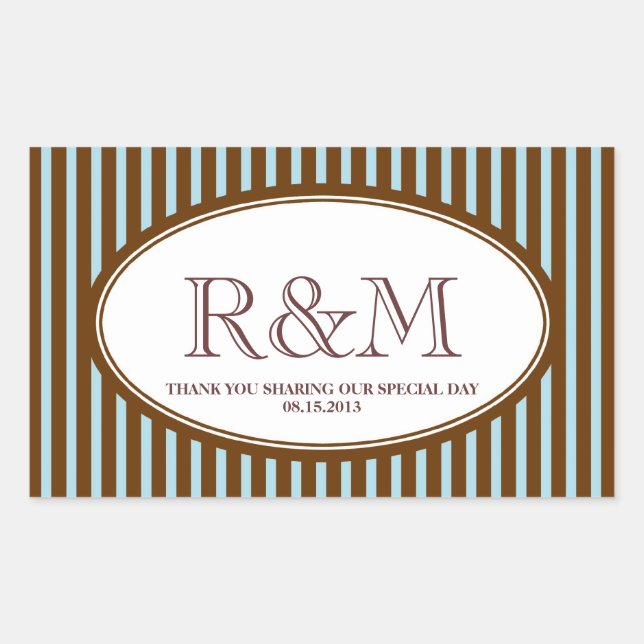 Candy Stripes Blue Classic Monogram Günstige Siege Rechteckiger Aufkleber (Vorderseite)