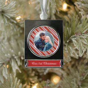 Candy Stripes Erste Weihnachten Banner-Ornament Silber