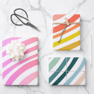 Candy Stripes farbenfroh Orange Pink Blue Gren Geschenkpapier Set