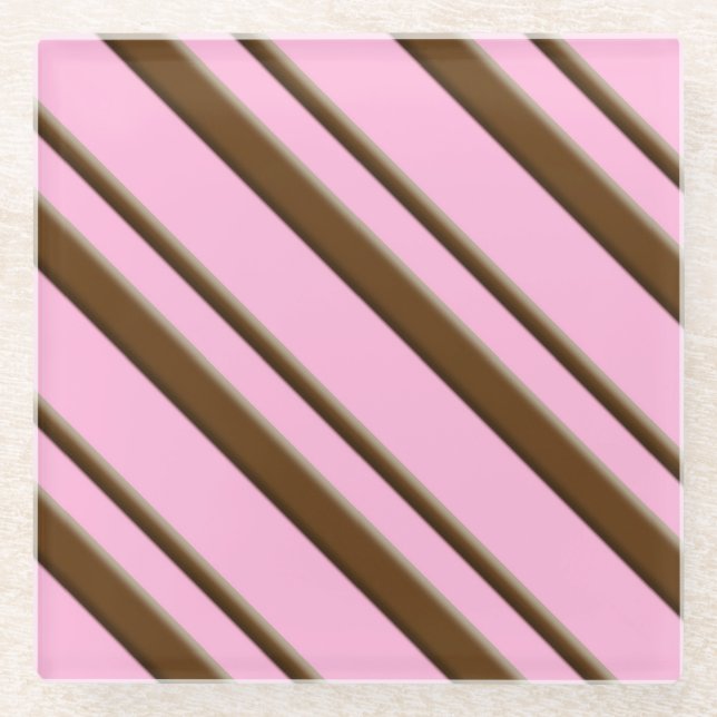 Candy Stripes, rosa und schokoladenbraun Glasuntersetzer (Vorderseite)