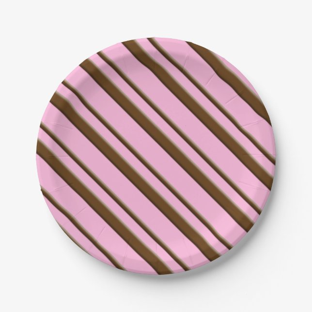 Candy Stripes, rosa und schokoladenbraun Pappteller (Vorderseite)