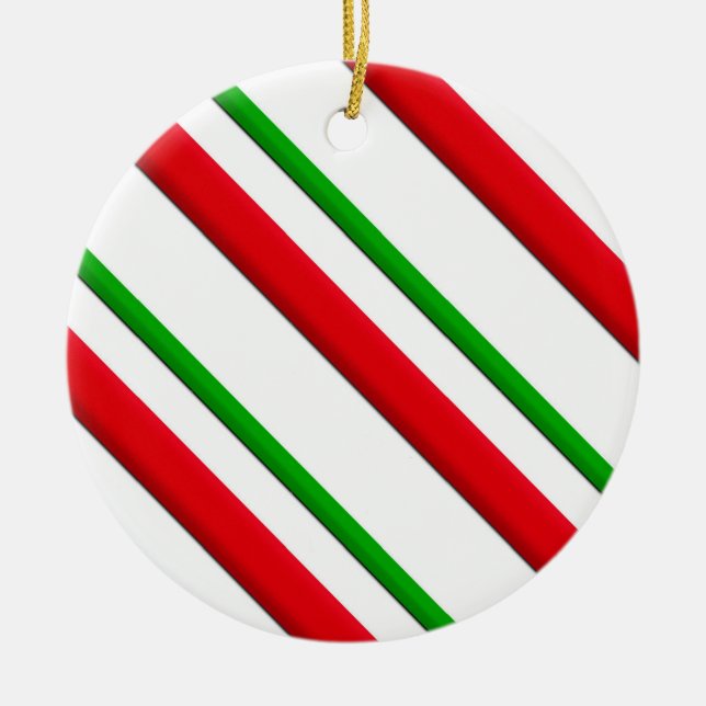 Candy Stripes, rot, grün und weiß Keramikornament (Vorne)