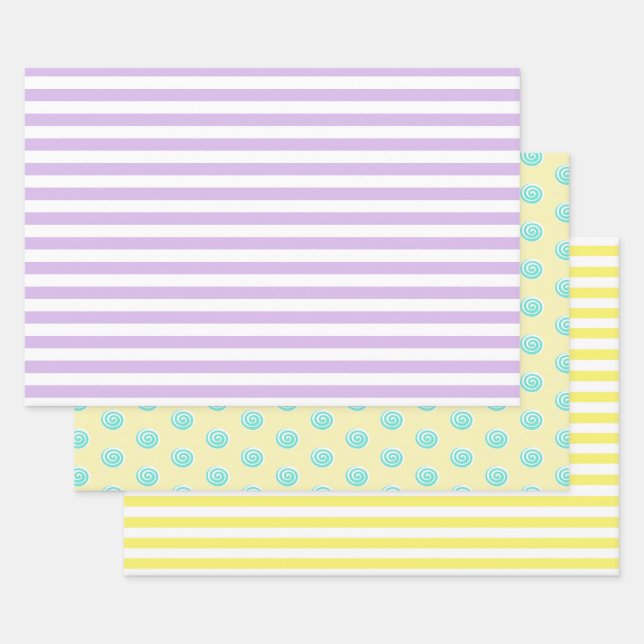 Candy Stripes und Lollipops Pastel Geschenkpapier Set (Set)