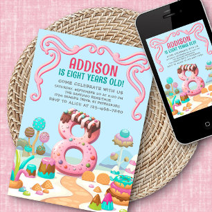 Candy Sweet Girl's Candyland 8. Geburtstag Einladung