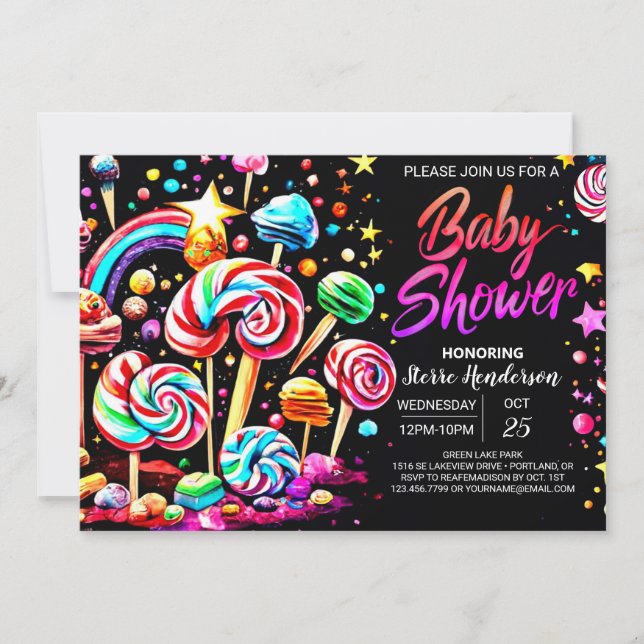 Candy Sweet Wonderland Baby Dusche Einladung (Vorderseite)
