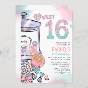 Candy Thema Sweet 16 Geburtstag Einladung