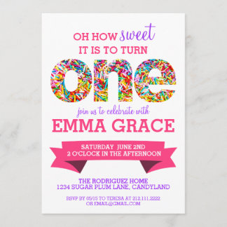 Candy Theme 1. Geburtstag Party Frische Pasta mach Einladung