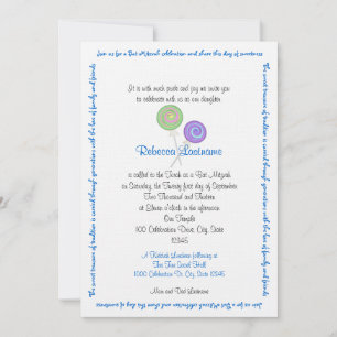 Candy Treasures Bat Mitzvah Blue Einladung