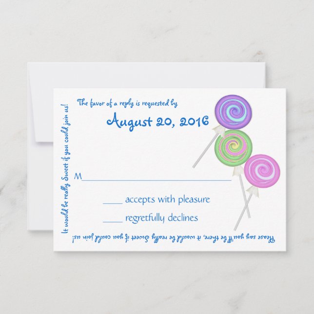 Candy Treasures Blue Text Response Card RSVP Karte (Vorderseite)