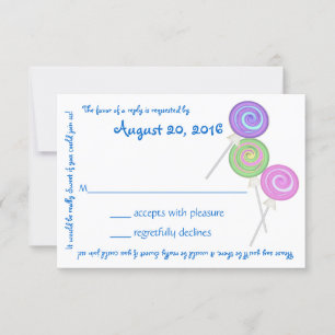 Candy Treasures Blue Text Response Card RSVP Karte