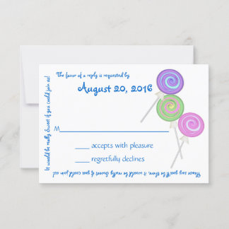 Candy Treasures Blue Text Response Card RSVP Karte