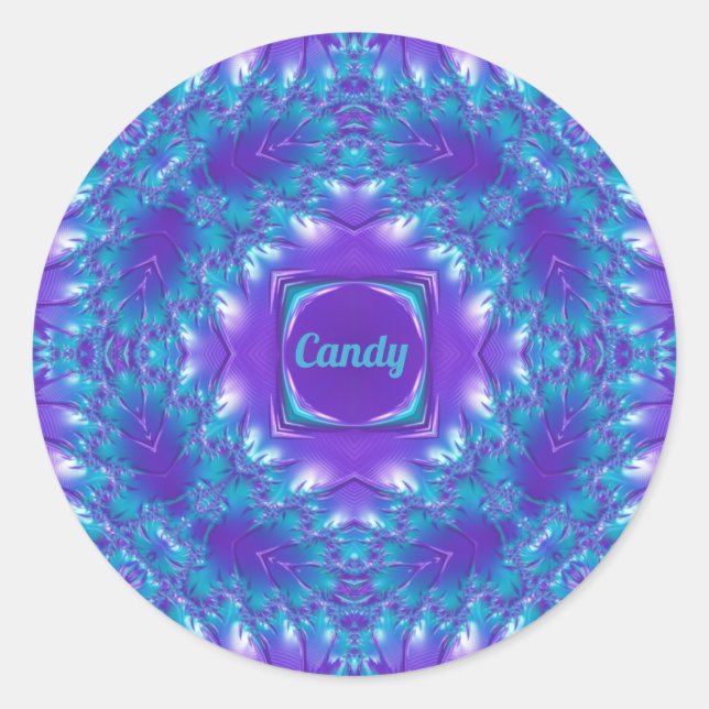 CANDY ~ WOW HÜBSCH 3D! Aqua, Lila und weiß ~ Runder Aufkleber (Vorderseite)