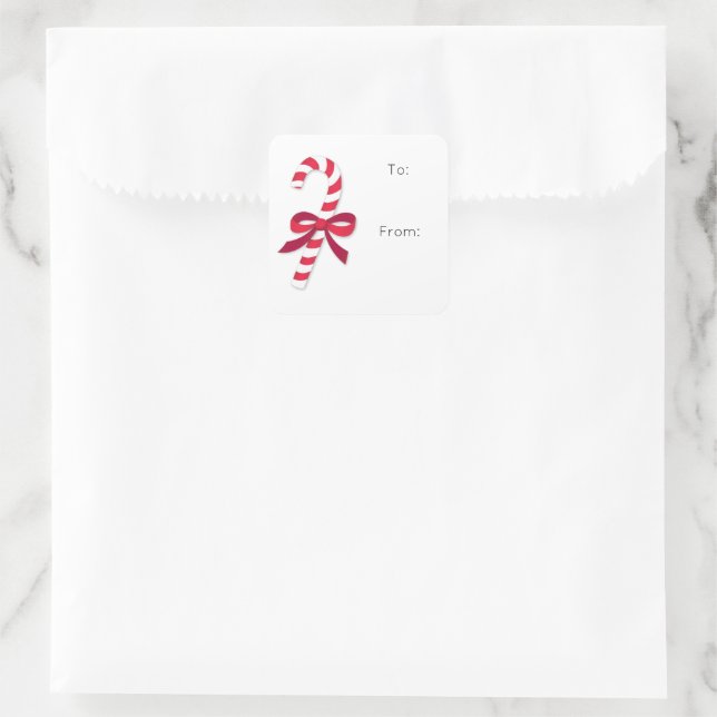 Candycane Festive Holiday Geschenksticker Quadratischer Aufkleber (Tasche)