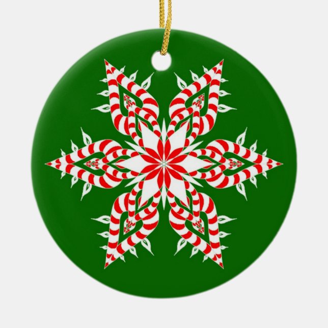 Candycane grüne Schneeflocke - Keramikornament (Vorne)