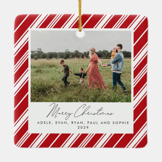 Candycane Stripe Merry Christmas Keramikornament (Rückseite)