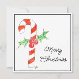 Candycane With Holly Feiertagskarte