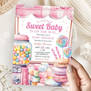 Candyland-Baby-Party Mädchen Rosa Süß Einladung