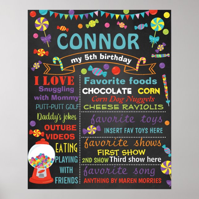 Candyland Birthday Party-Chalkboard-Zeichen Poster (Vorne)