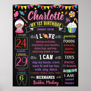 Candyland Candy Candies Birthday Chalkboard Poster