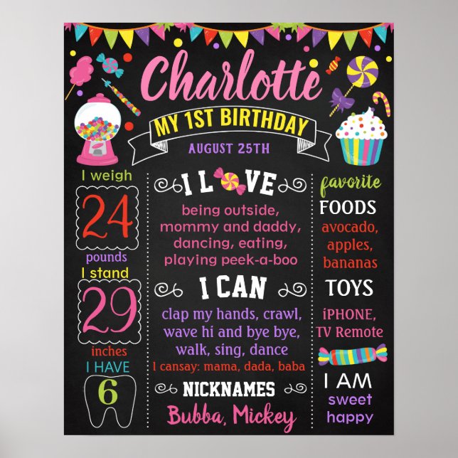 Candyland Candy Candies Birthday Chalkboard Poster (Vorne)