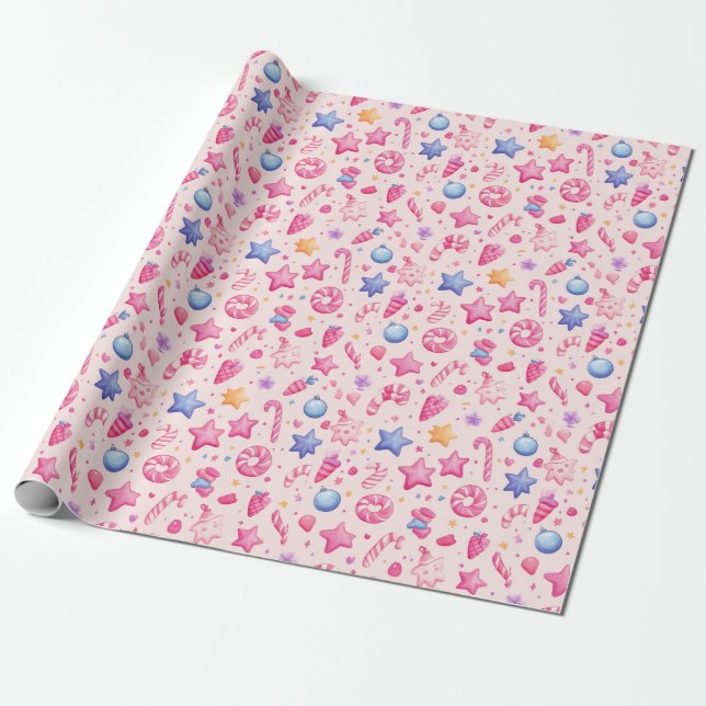 "Candyland Christmas Stars Pattern" Geschenkpapier (Ungerollt)