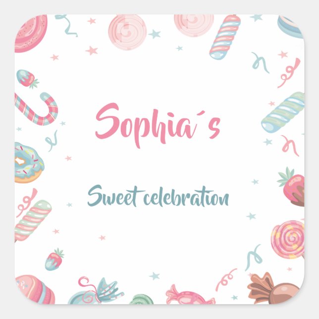 Candyland Editable Stickers Gastgeschenke (Vorderseite)