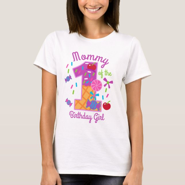 Candyland Mommy of the First Birthday Lollipop T-Shirt (Vorderseite)