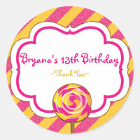 Candyland Pink & Yellow Lollipop Party Stickers