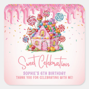 Candyland Sweet Celebration Birthday Vielen Dank Quadratischer Aufkleber