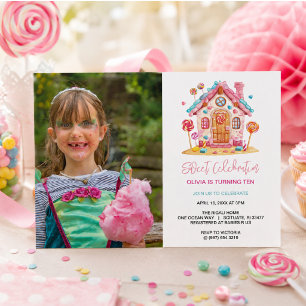 Candyland Sweet Celebration Kindergeburtstag Foto Einladung