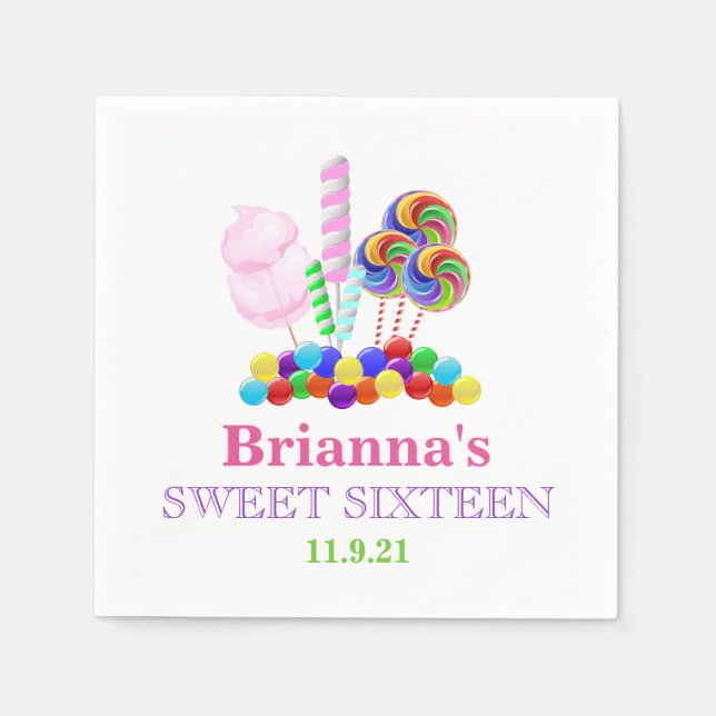 Candyland Thema Sweet 16 Personalisiert Napkin Serviette (Vorderseite)